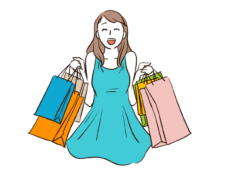 買い物袋を抱える女性のイラスト
